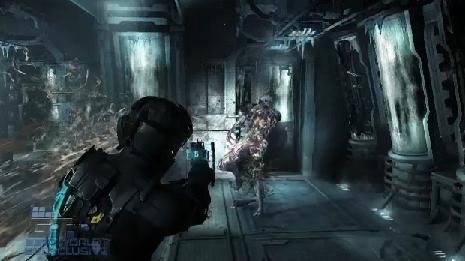 Isaac shooting a necromoprh in Dead Space 2