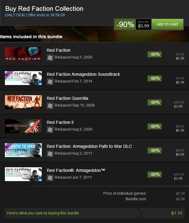 Steam Red Faction sale
