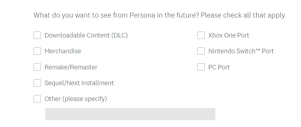 Persona 5 6 Atlus Port PC Nintendo Switch Xbox One Survey