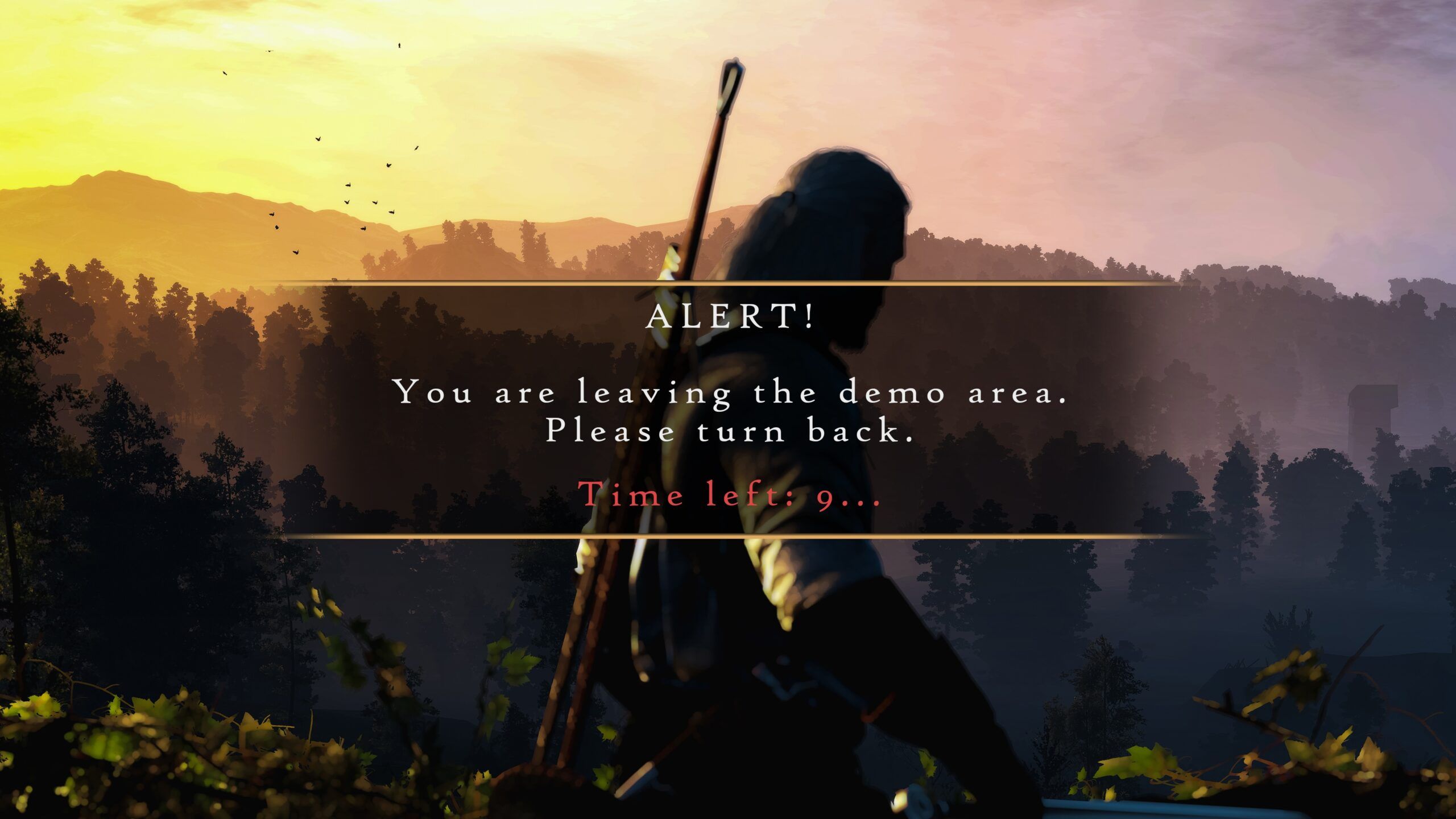 Game Demos featured image - Witcher 3 background with fictional text saying to turn back and go back into the demo area.