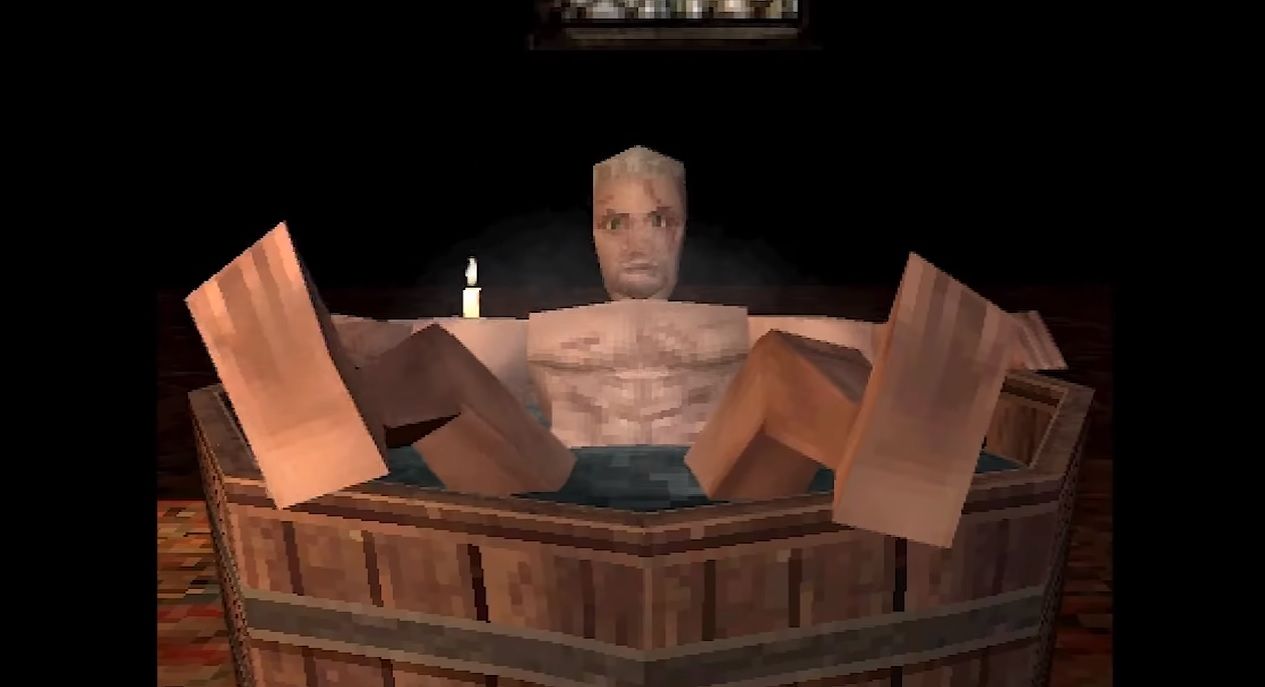 Geralt of Rivia in bath PS1 demake