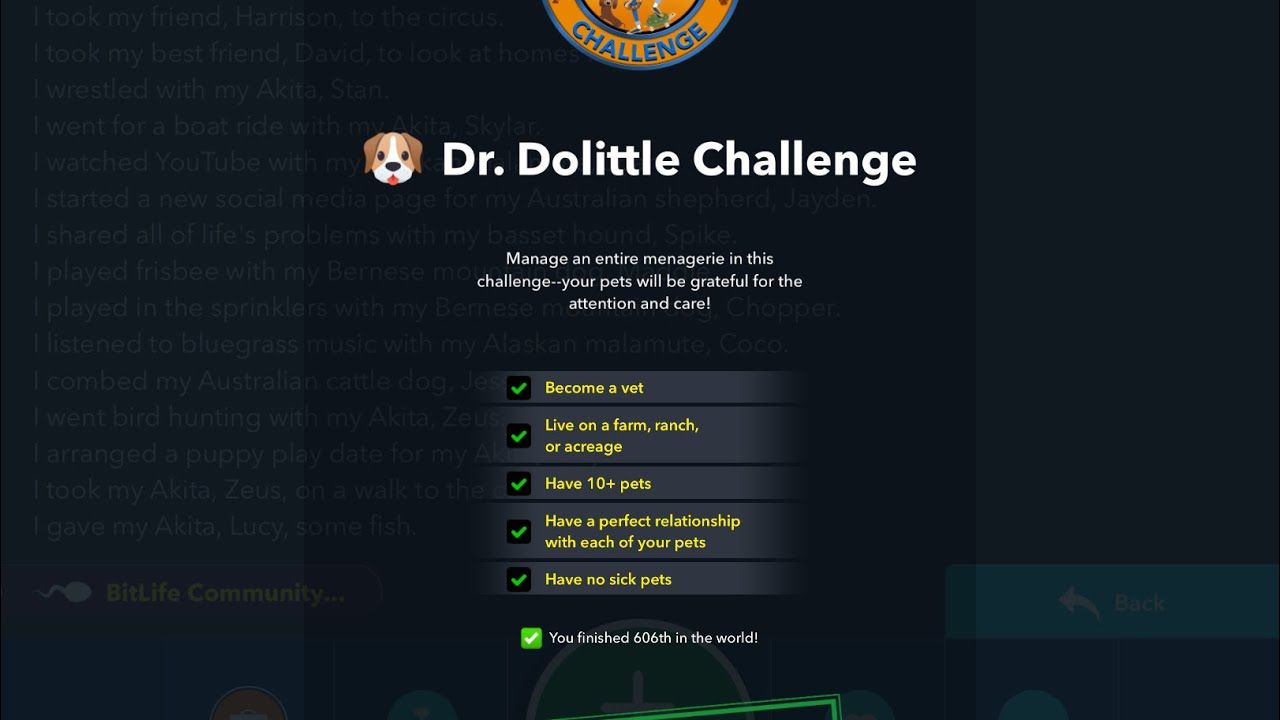 BitLife Dr. Dolittle Challenge