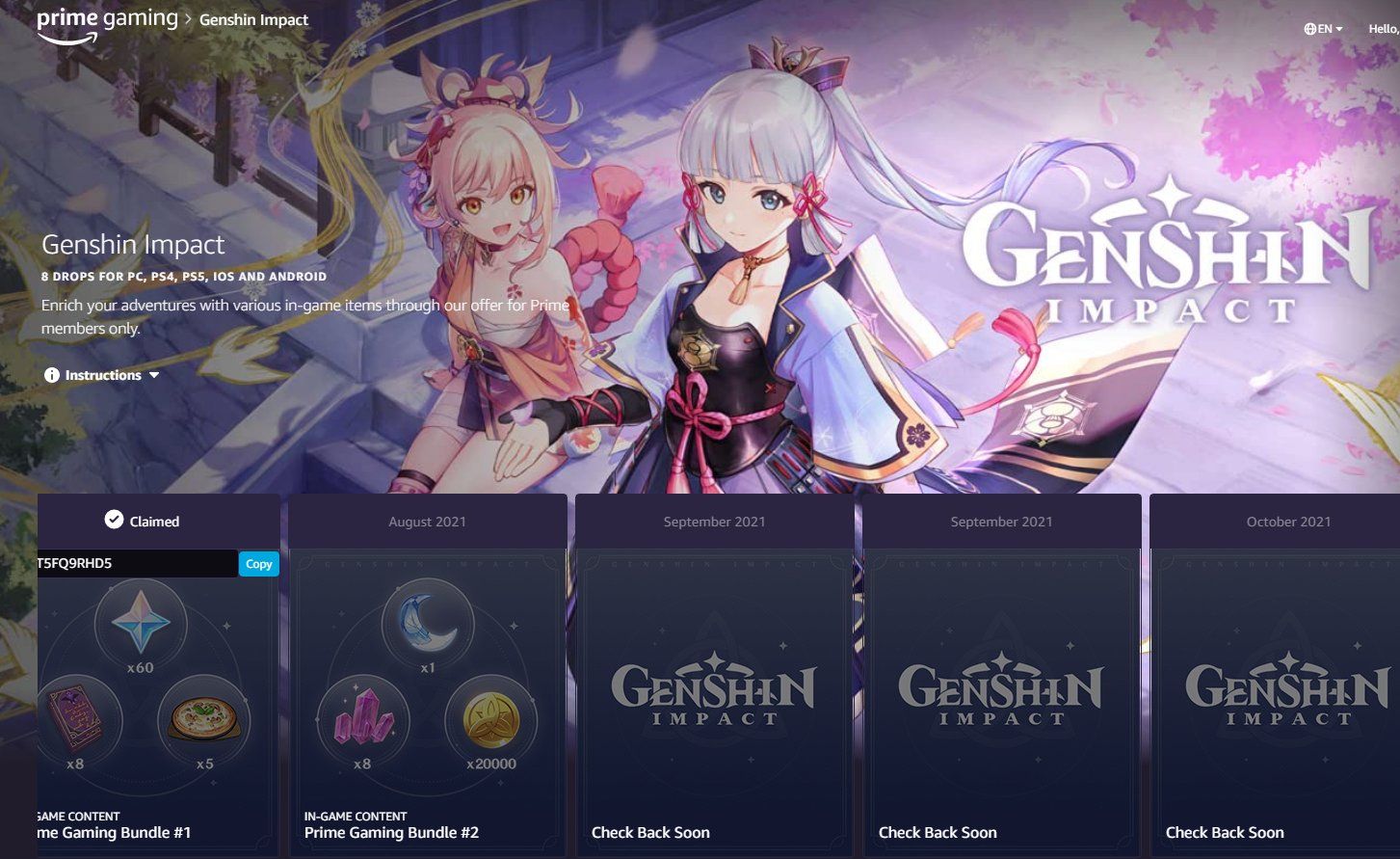 Genshin Impact Twitch Prime rewards include Primogems and