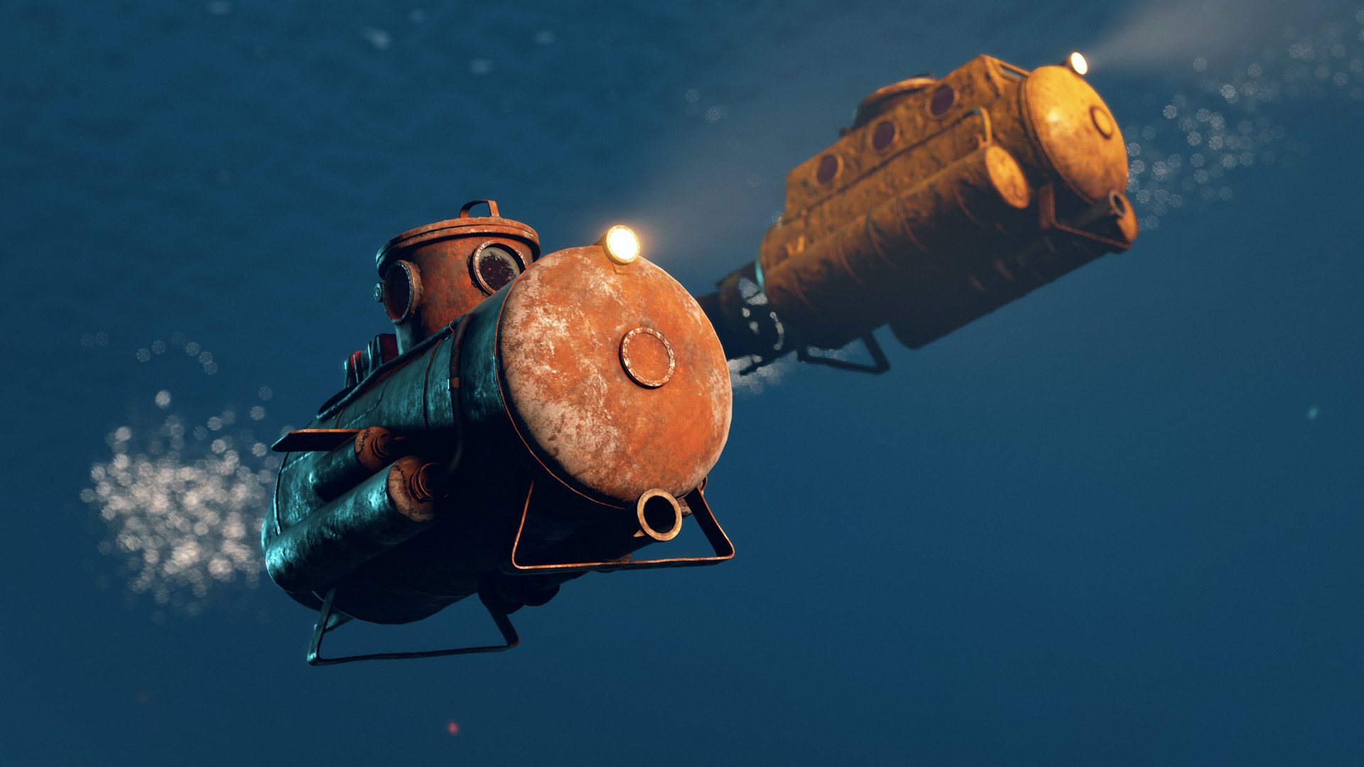Rust submarine and shark