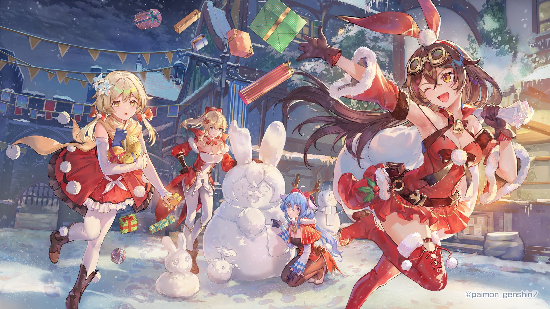 is there a christmas new year holidays event with skins story feature - genshin impact paimon twitter official artwork dec 24 2021 花洒