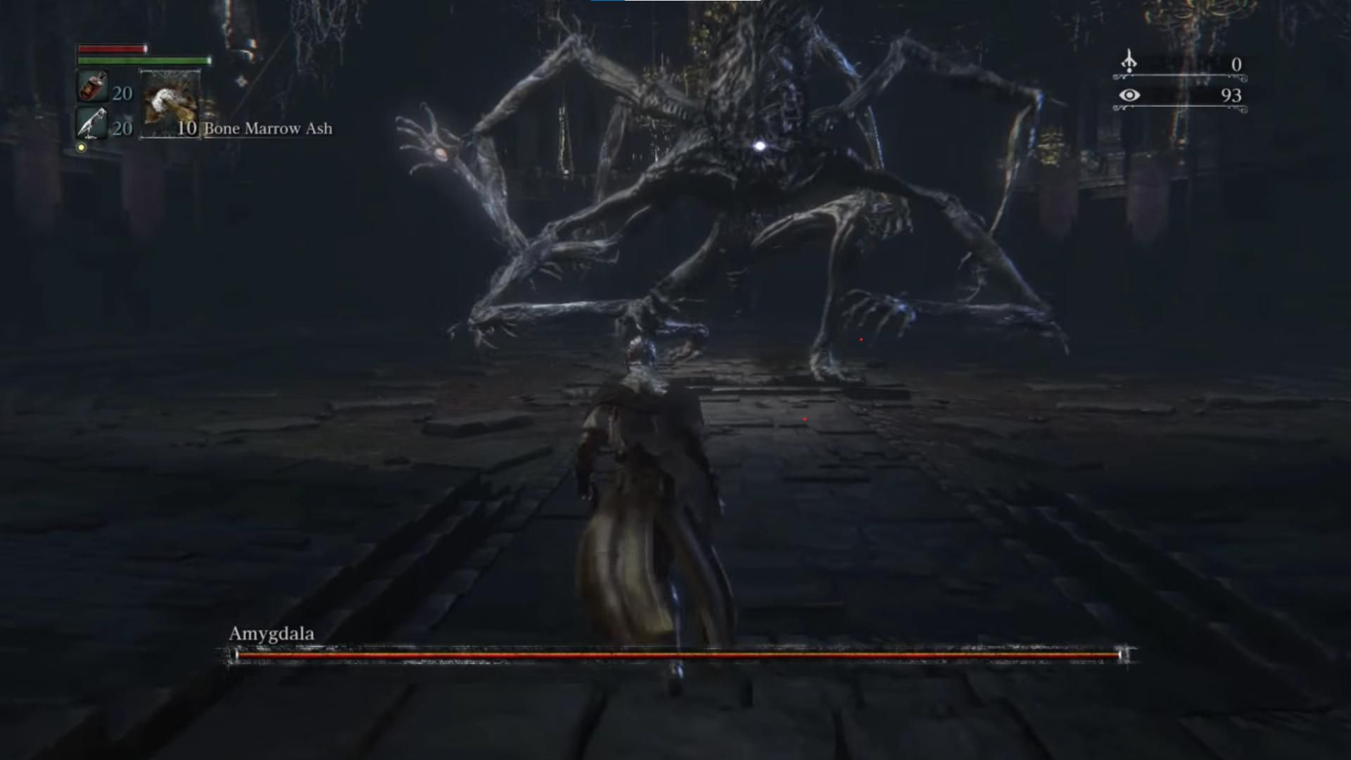 Bloodborne Amygdala swinging at the hunter in the Defiled Chalice.