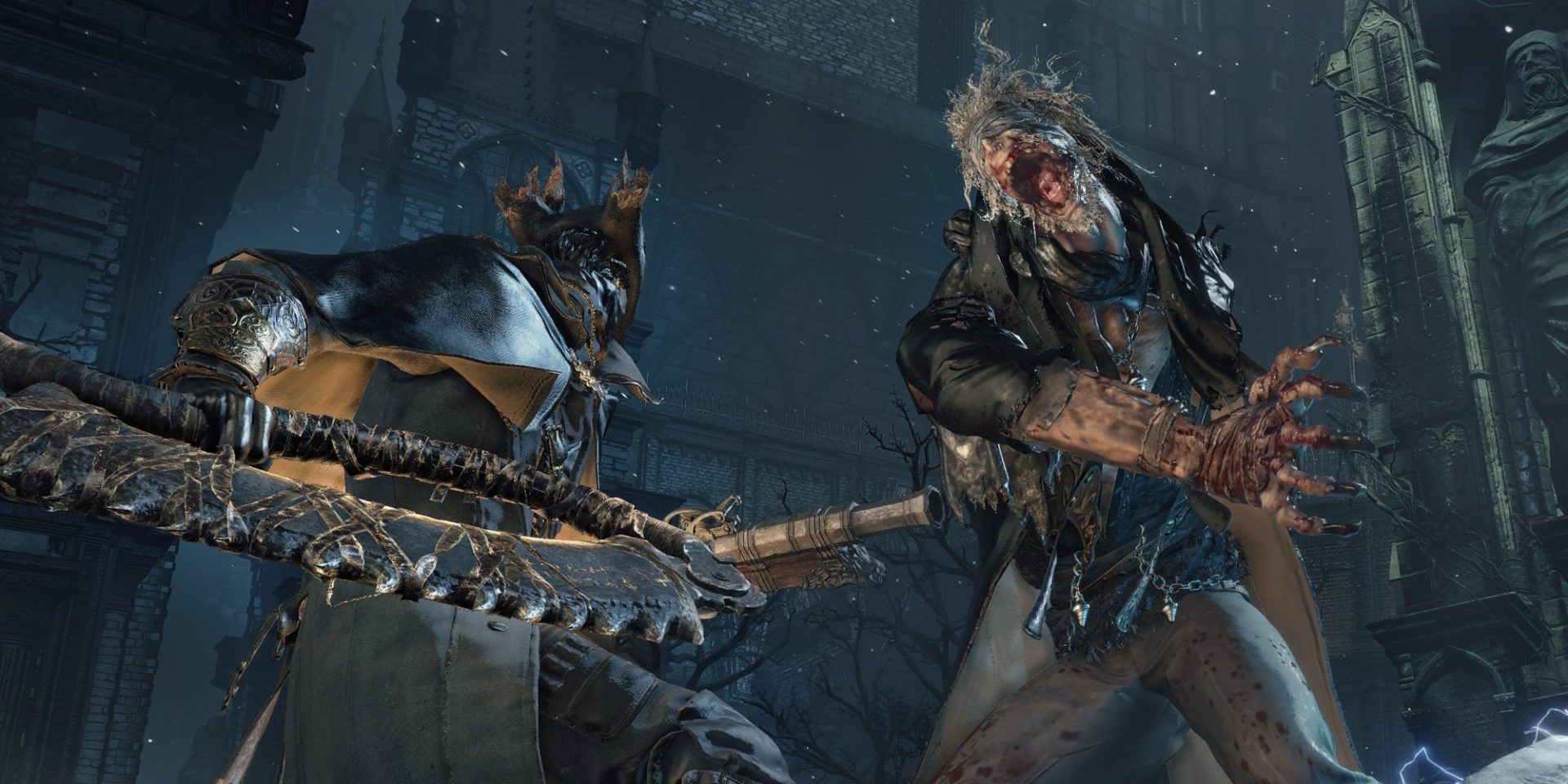 Bloodborne Hunter locked in combat against the Beast that was Father Gascoigne. 
