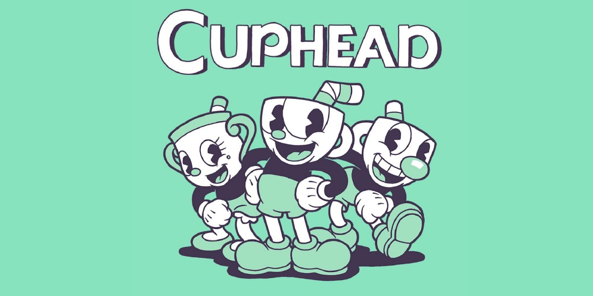 Cuphead Mugman And Chalice Standing On Turquoise Background