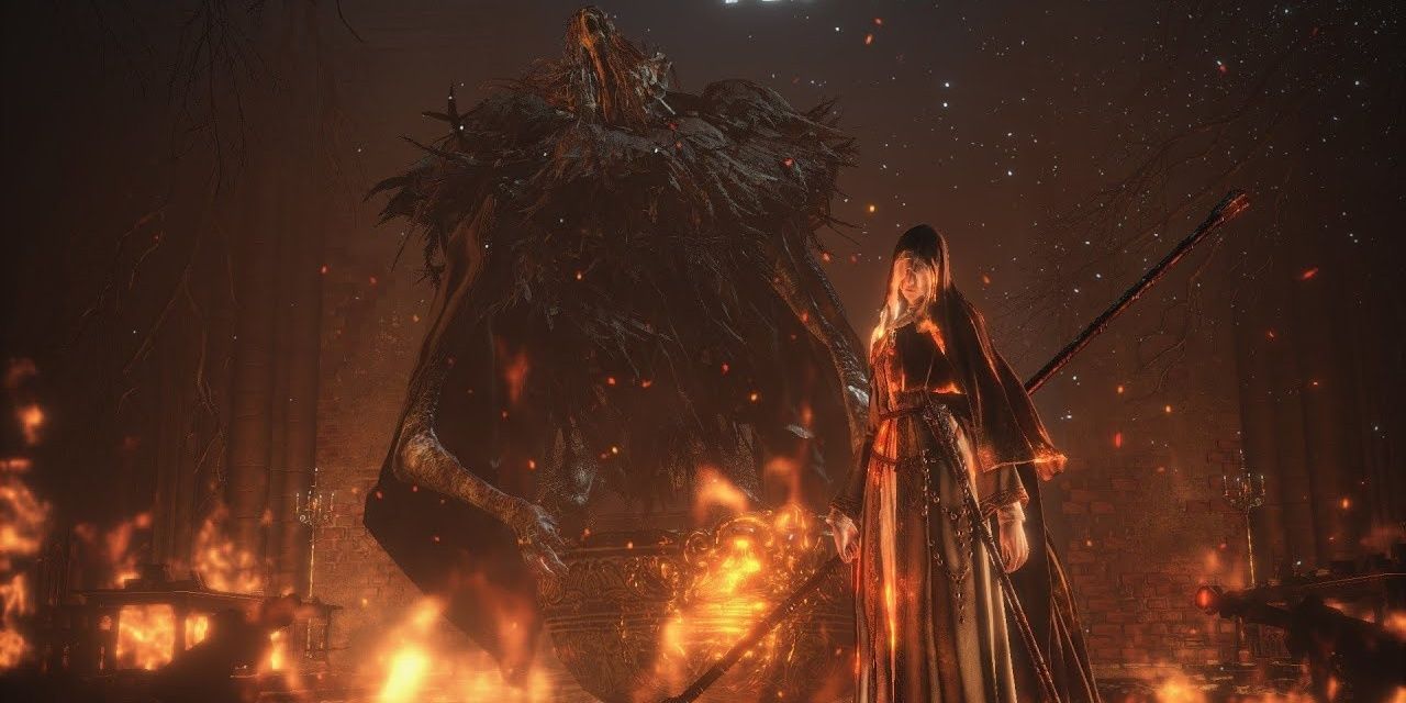 Father Ariandel revives Sister Friede and begins to take part in the battle setting the room on fire.