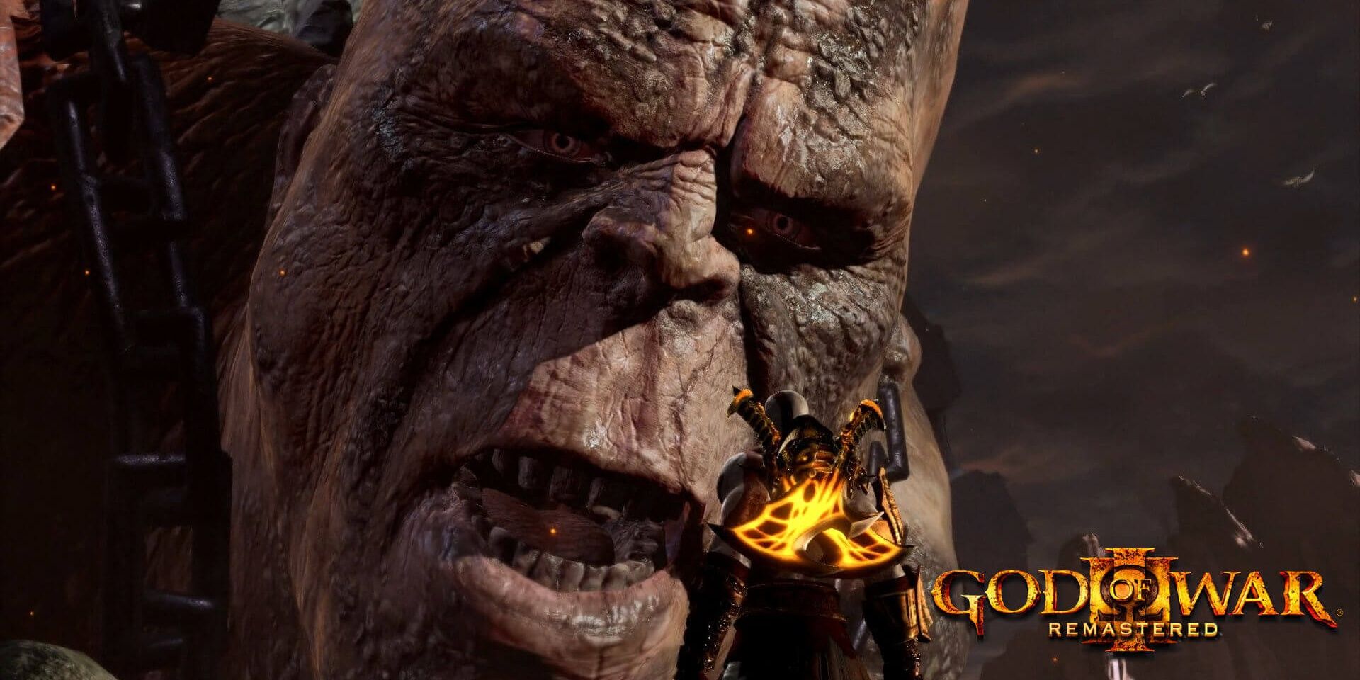 Kratos stands up to the giant Cronos, the father of all Gods.