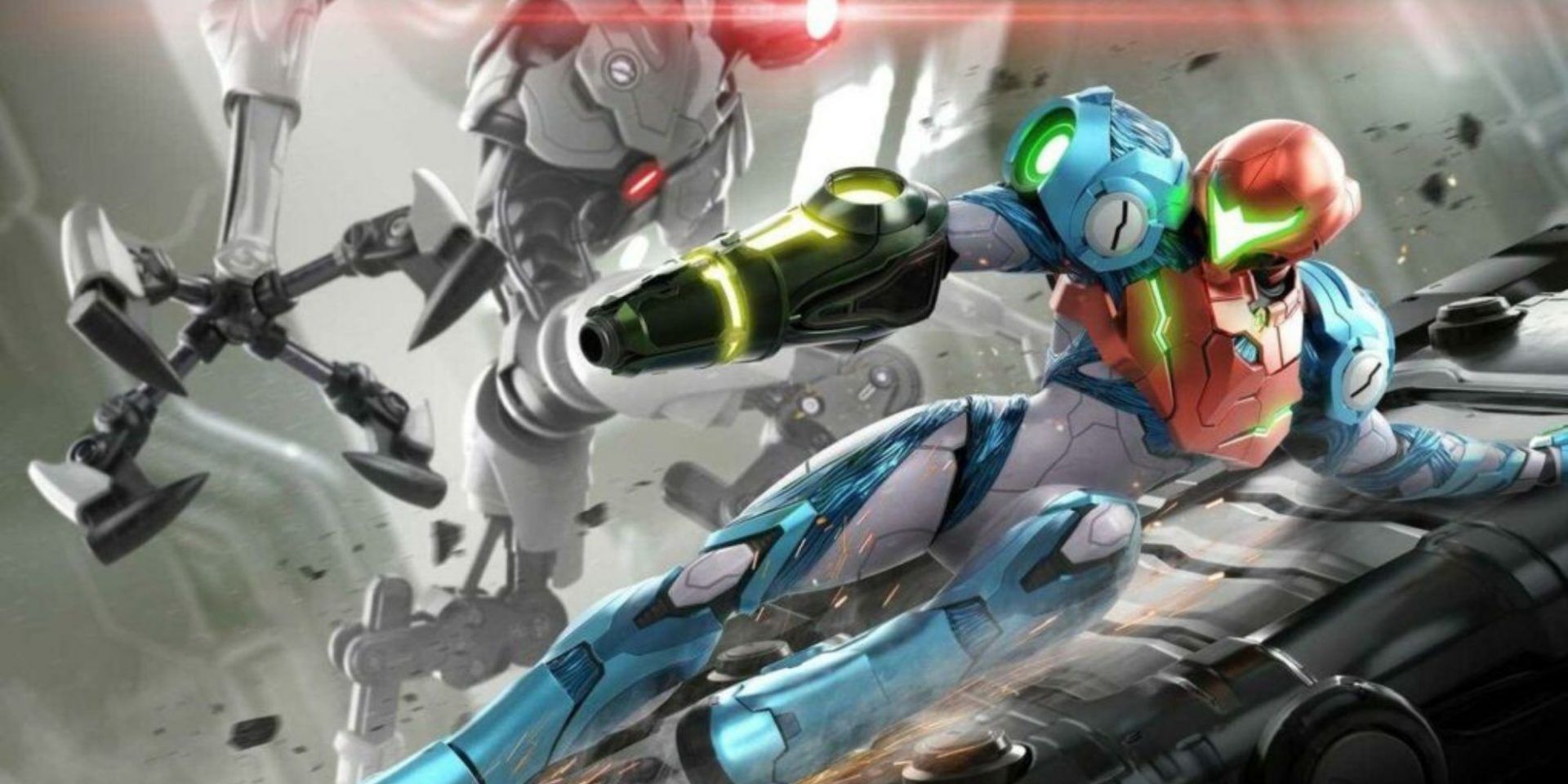 Samus sliding and evading an enemy in Metroid Dread