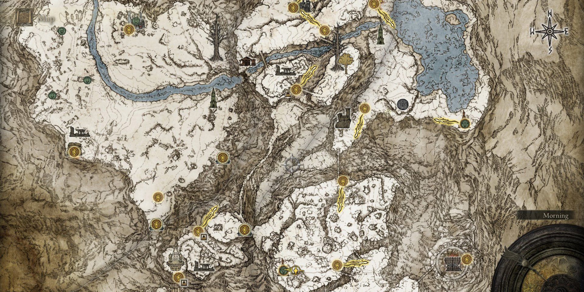 Map of Mountaintop of the Giants in Elden Ring with markers on the churches in the area
