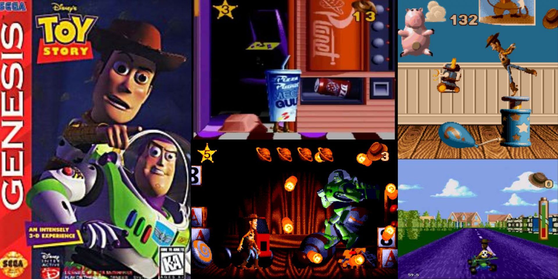 A collage of levels from Toy Story on the Genesis