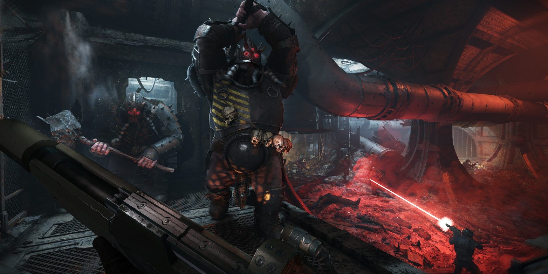 Warhammer 40k Darktide pre-release screenshot showing Chaos Ogryns