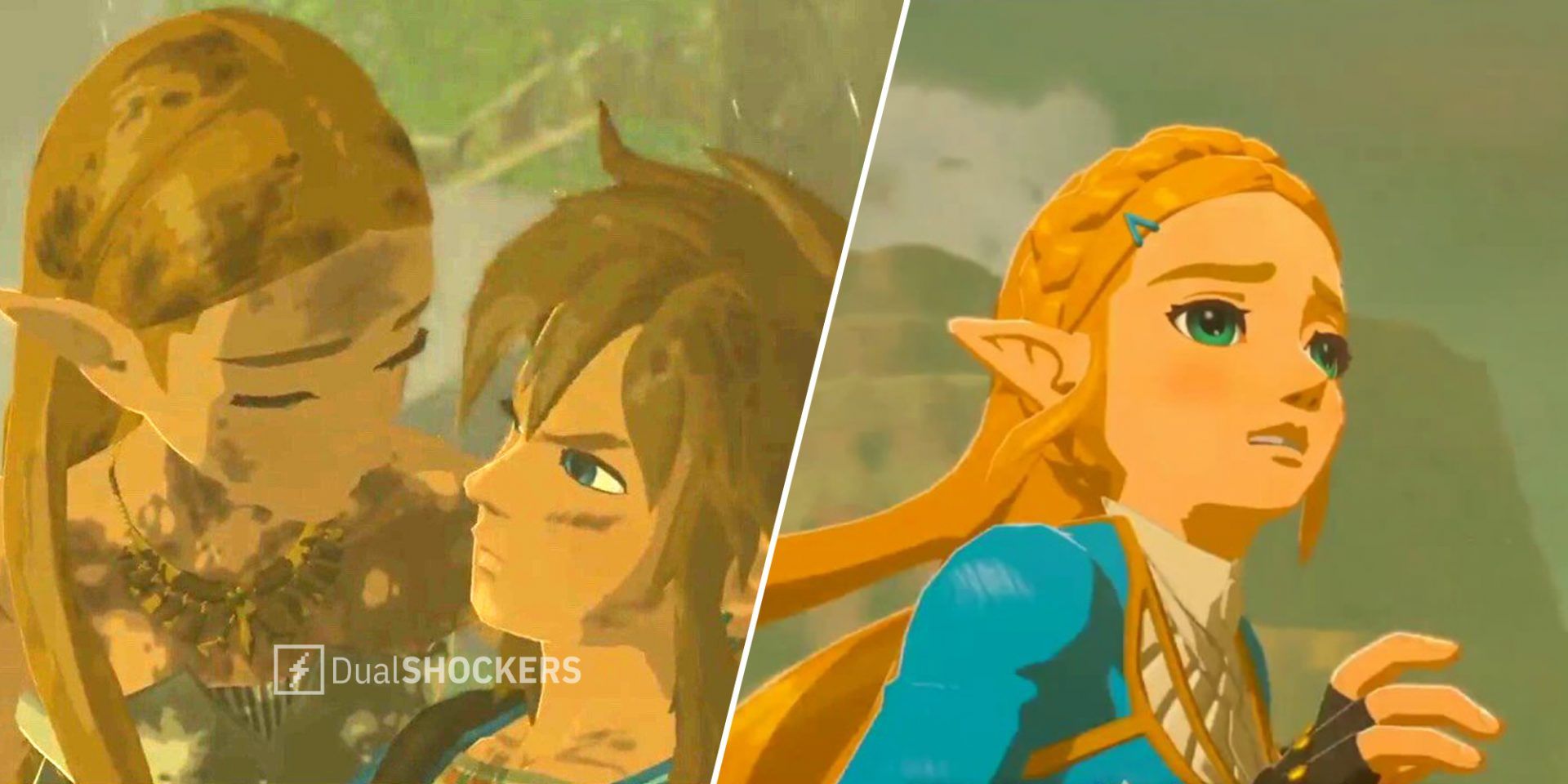 Breath of the Wild Zelda and Link on left, Zelda on right