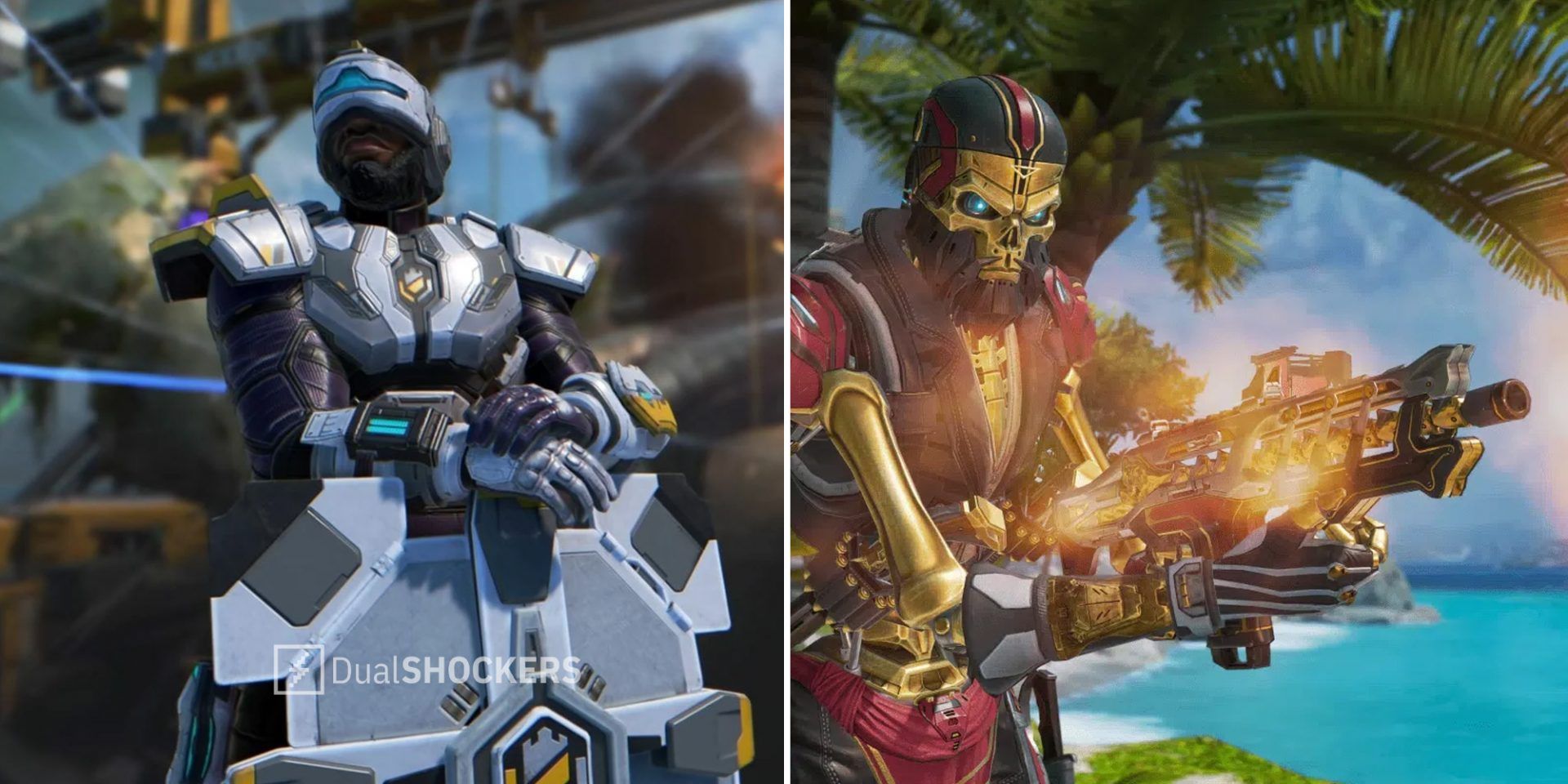 Apex Legends Newcastle character on left, Revenant with gun on right