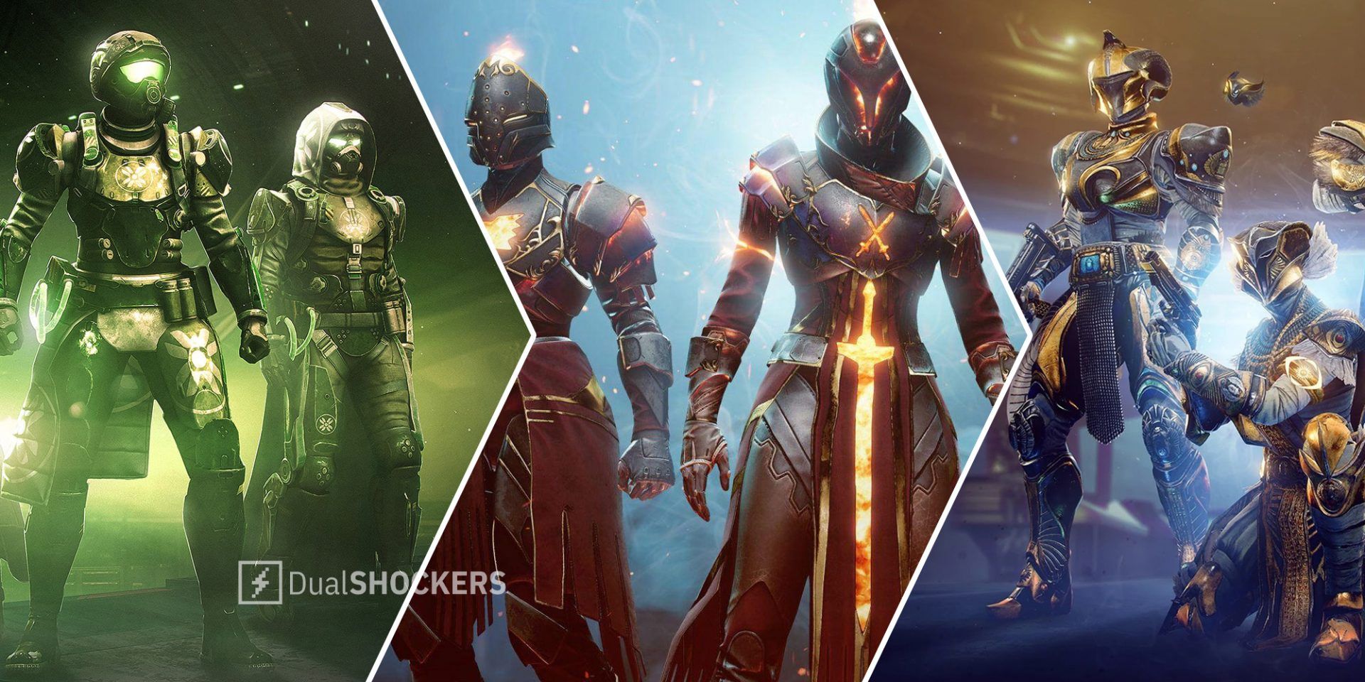 Destiny 2 characters on left, Season of the Haunted characters in middle, Destiny 2 characters on right