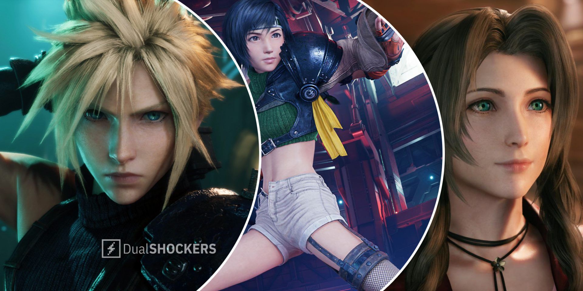 Final Fantasy 7 Cloud Strife on left, Tifa Lockhart in middle, Aerith Gainsborough on right