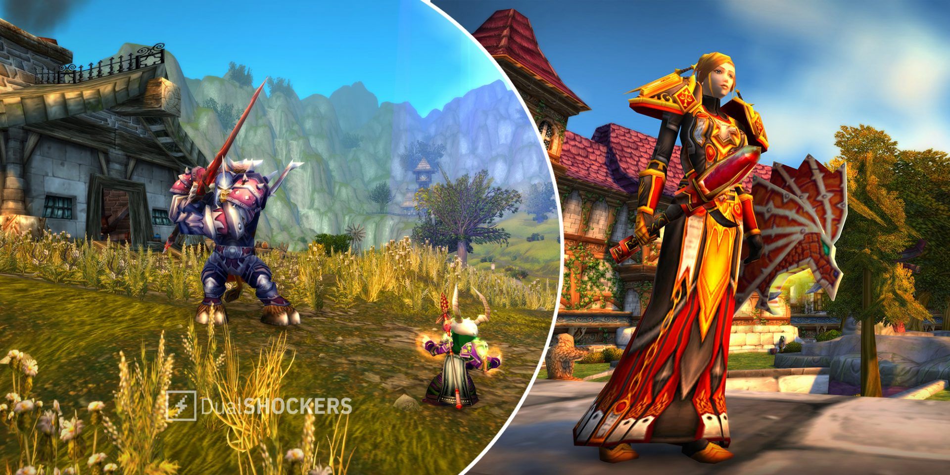 World of Warcraft Classic character with sword on left, character with sword and shield on right