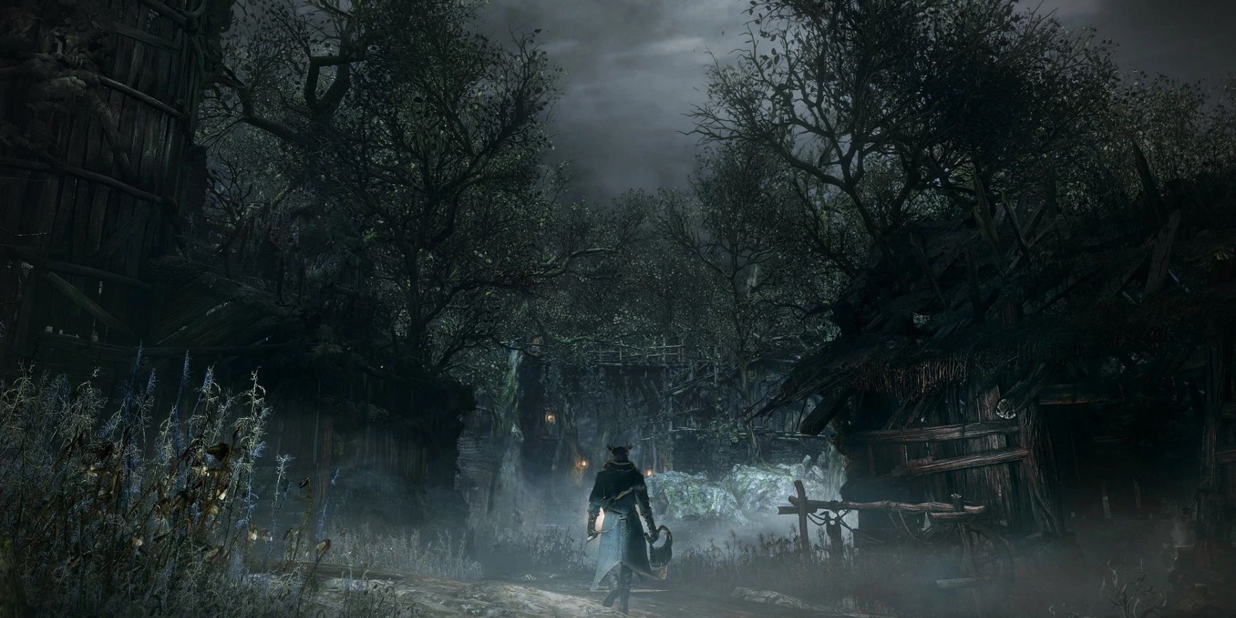 Bloodborne Forbidden Woods hunter walking in fog