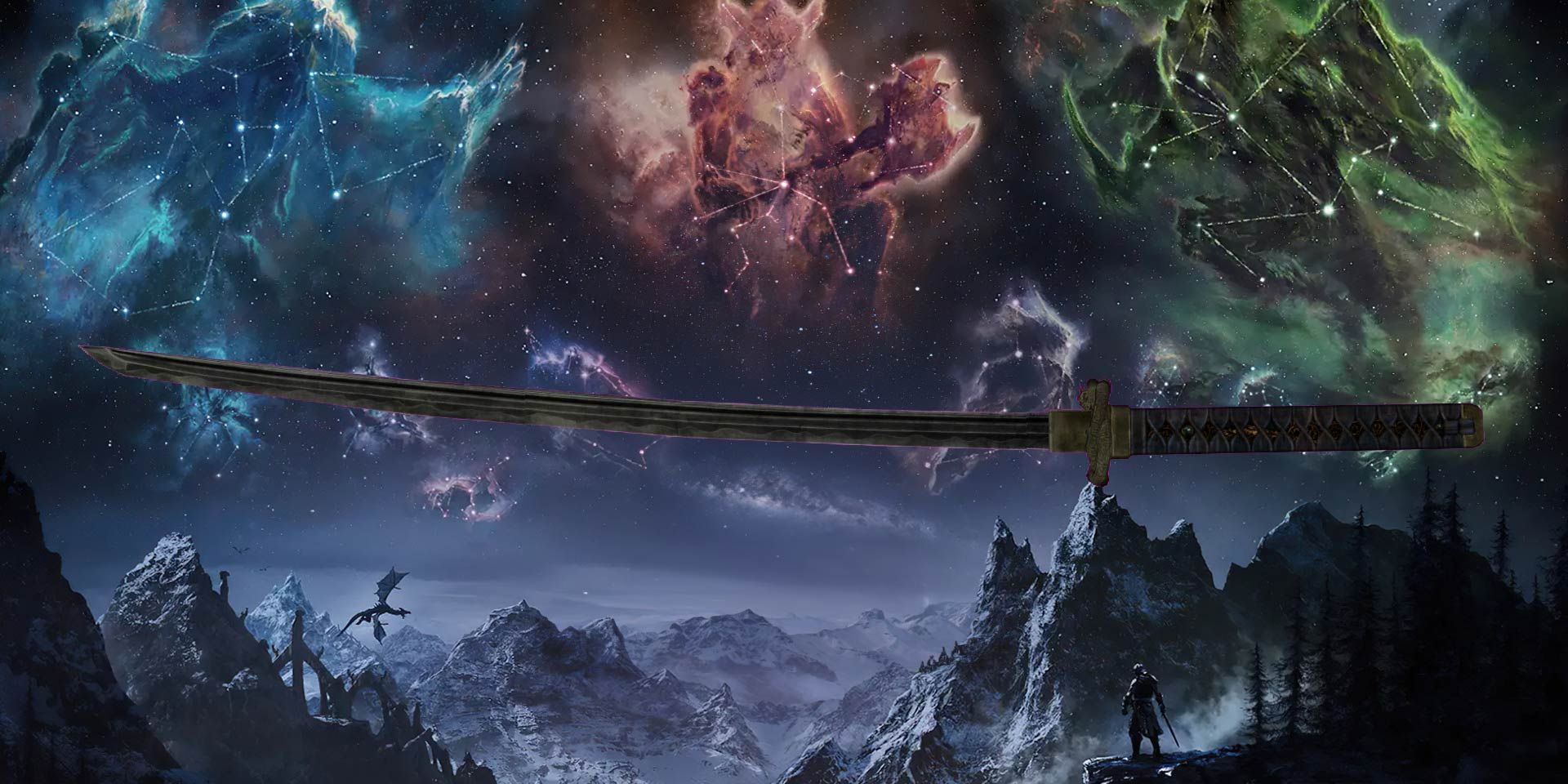 Dragonbane among mountains and Elder Scrolls star signs.