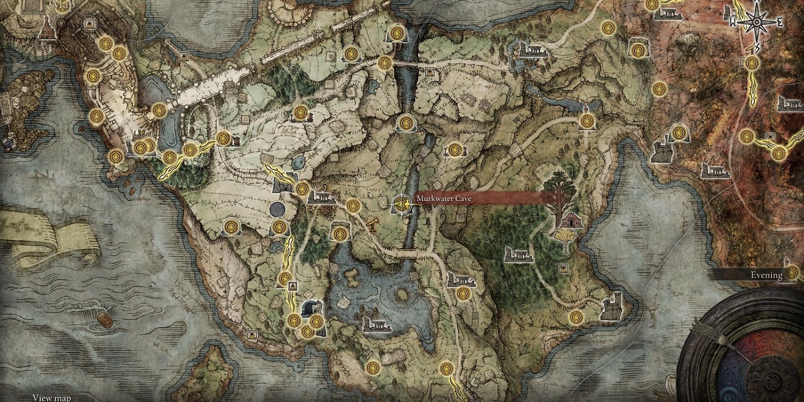 Elden Ring Map of Limgrave, Murkwater Cave Marked