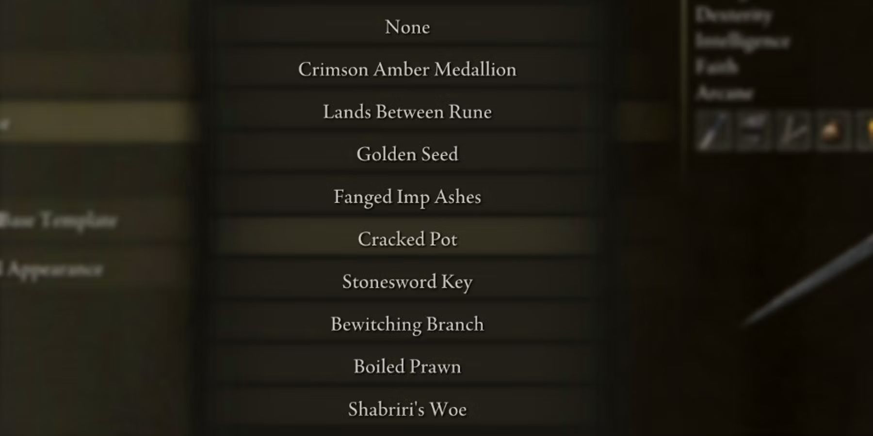 Elden Ring list of Keepsakes offered at character creation