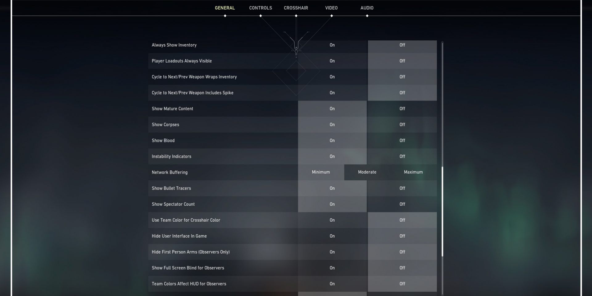 Valorant screenshot settings menu General tab 
