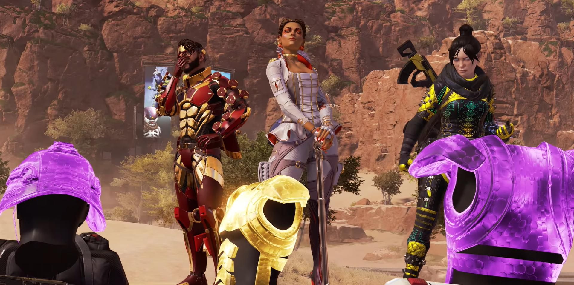 Apex legends characters standing around near armor