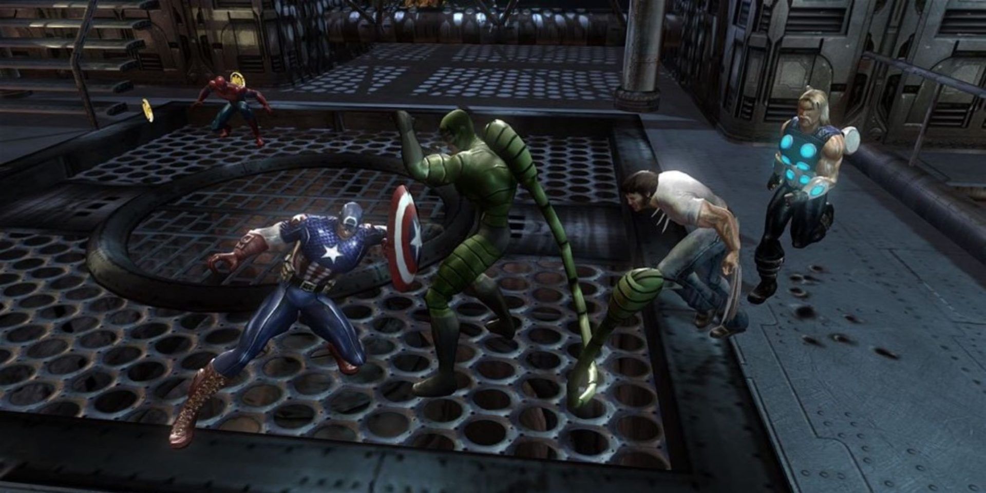 Captain America, Spider-Man, Wolverine, and Thor team up to fight Scorpion
