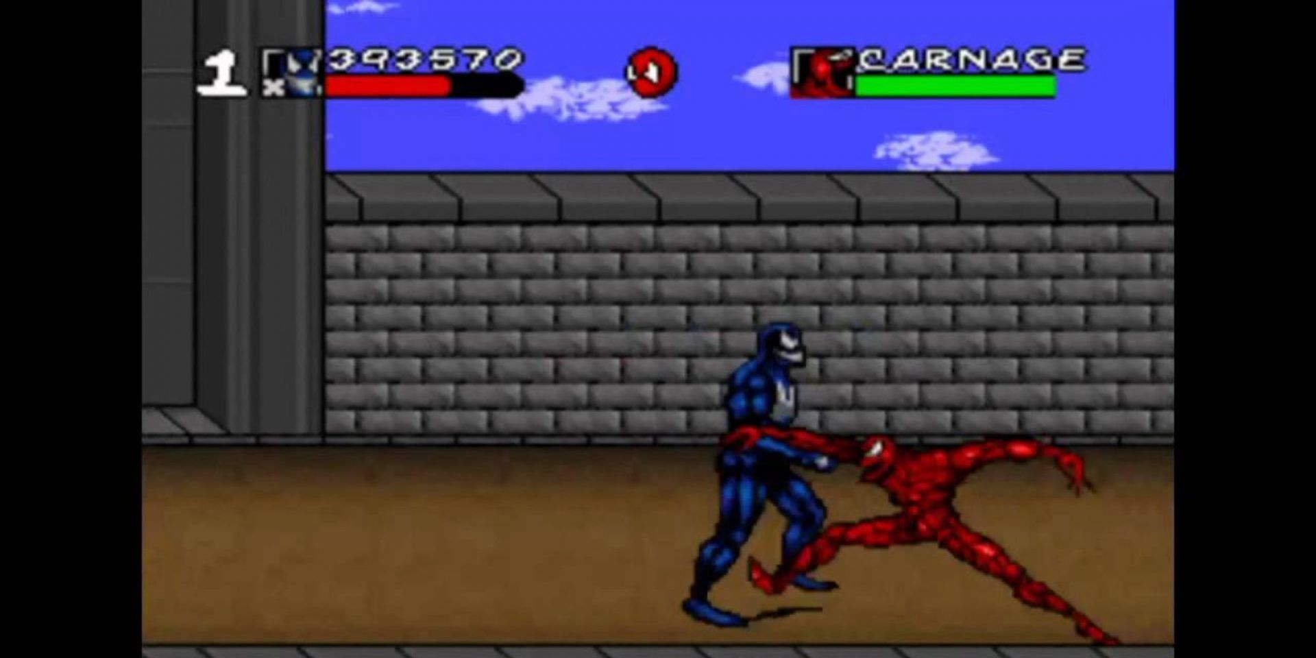 Carnage takes a shot at Venom as he walks towards him