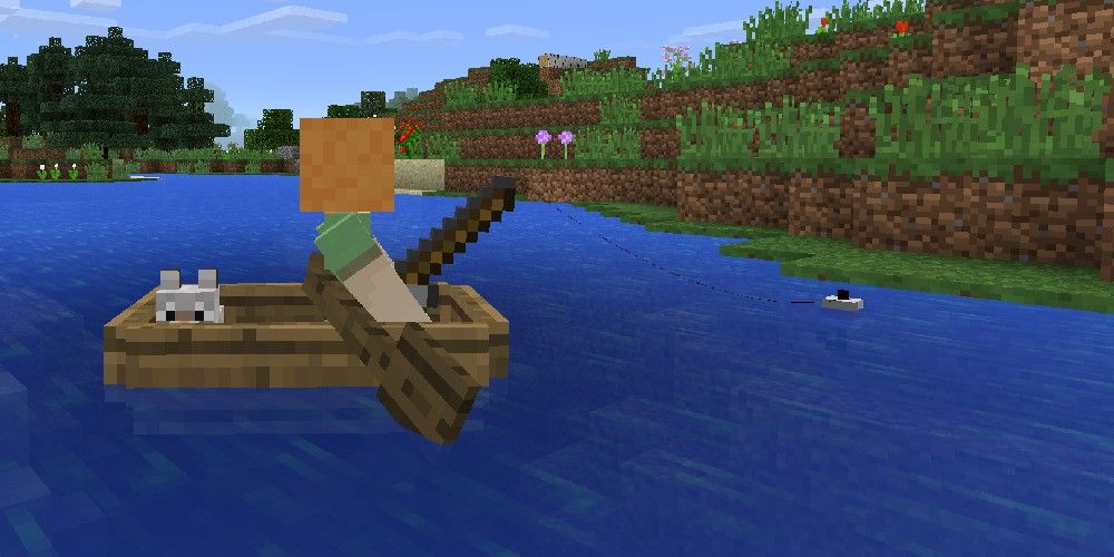 Minecraft - fishing with a wolf