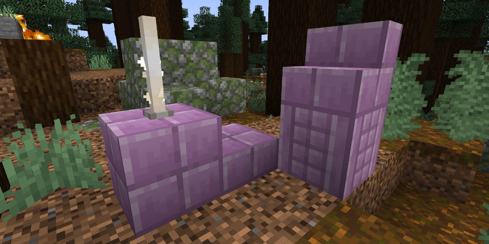 Minecraft - Purpur Blocks and End Rod in a forest