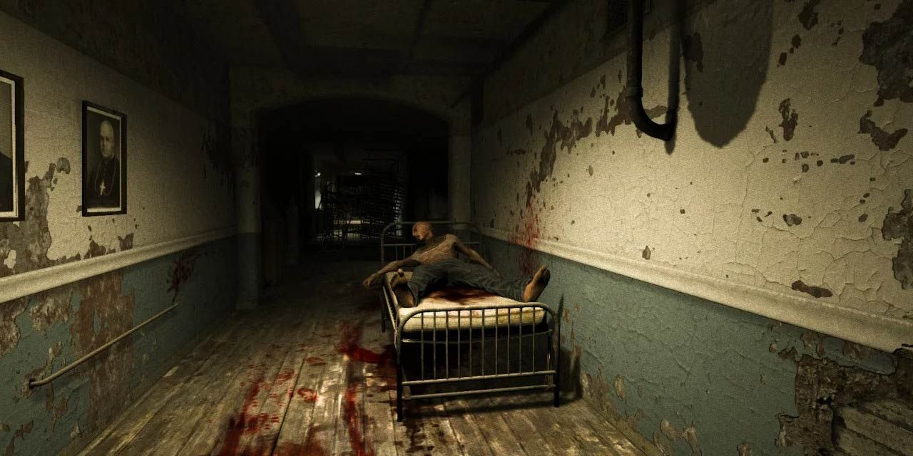 A Variant writhing on a hospital bed in Outlast.