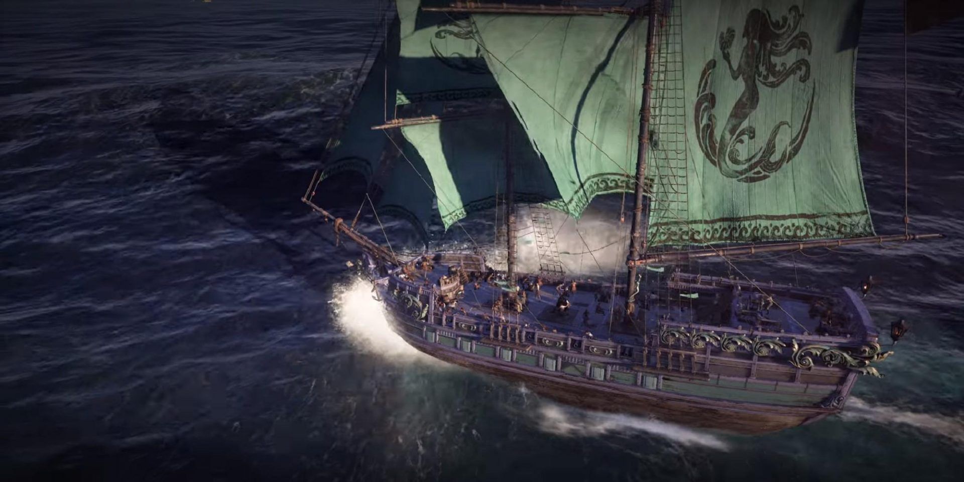 Skull And Bones Ship With Green Sails From Trailer