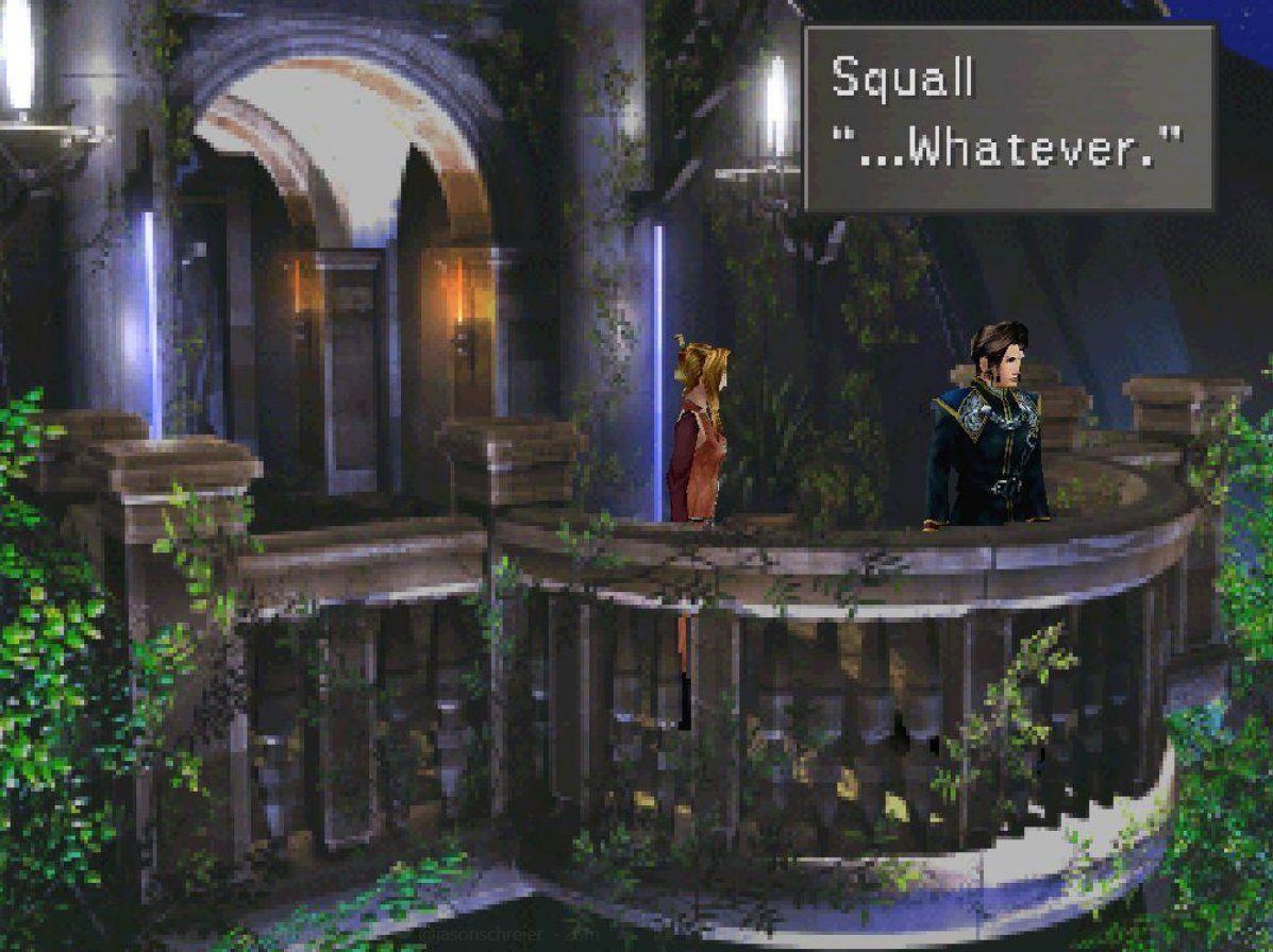 Squall Quistis Final Fantasy 8 on a balcony.