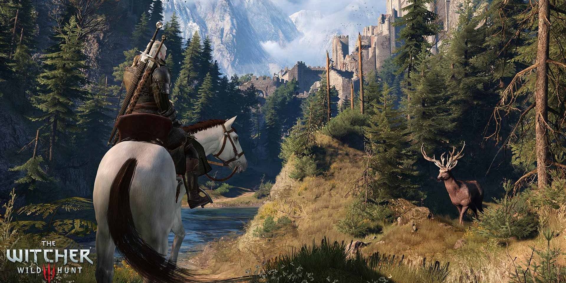 Geralt looks at the greenery in Kaer Morhen