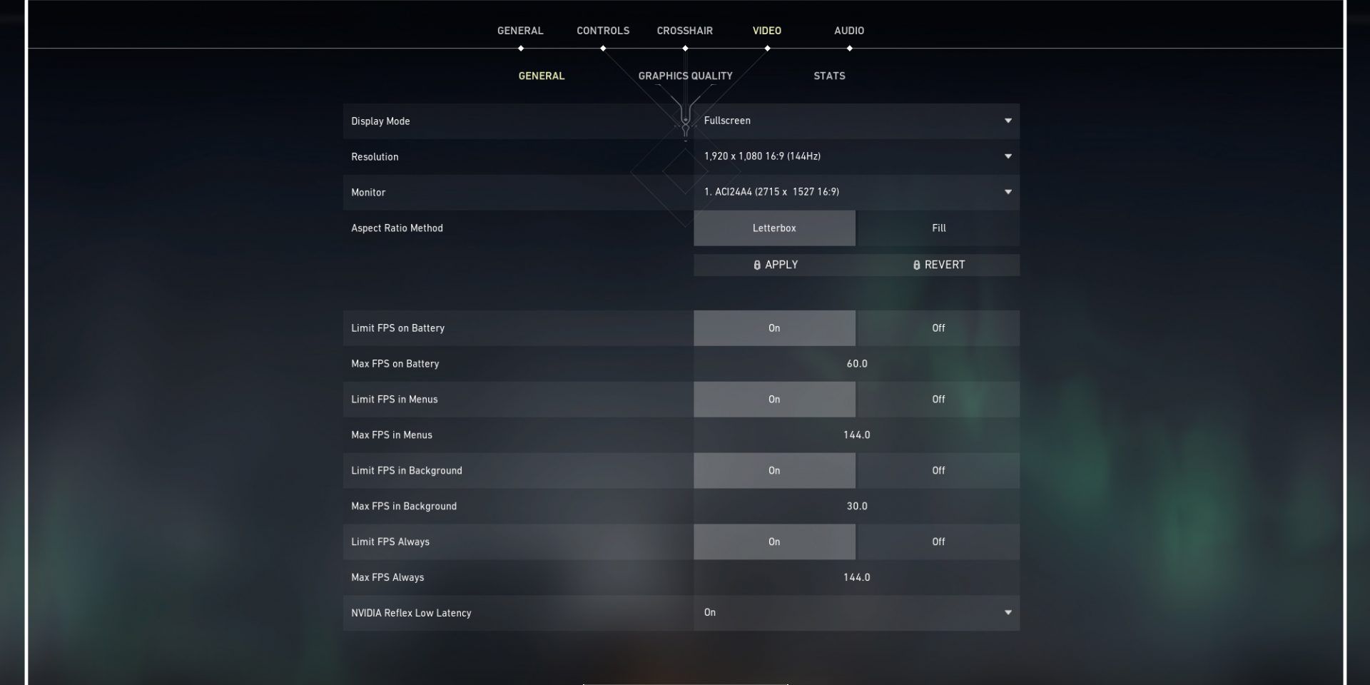 Valorant screenshot Video General settings menu