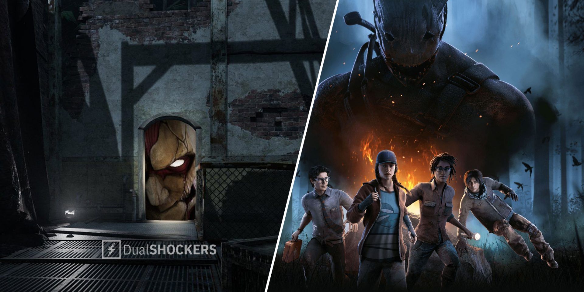 Dead By Daylight x Attack on Titan on left, Dead By Daylight promo image on right