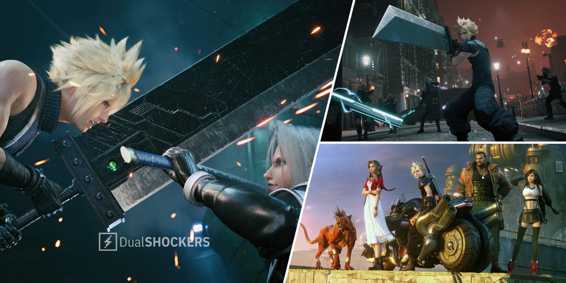 Final Fantasy 7 Cloud Strife and Sephiroth on left, Cloud Strife on top right, characters on bottom right