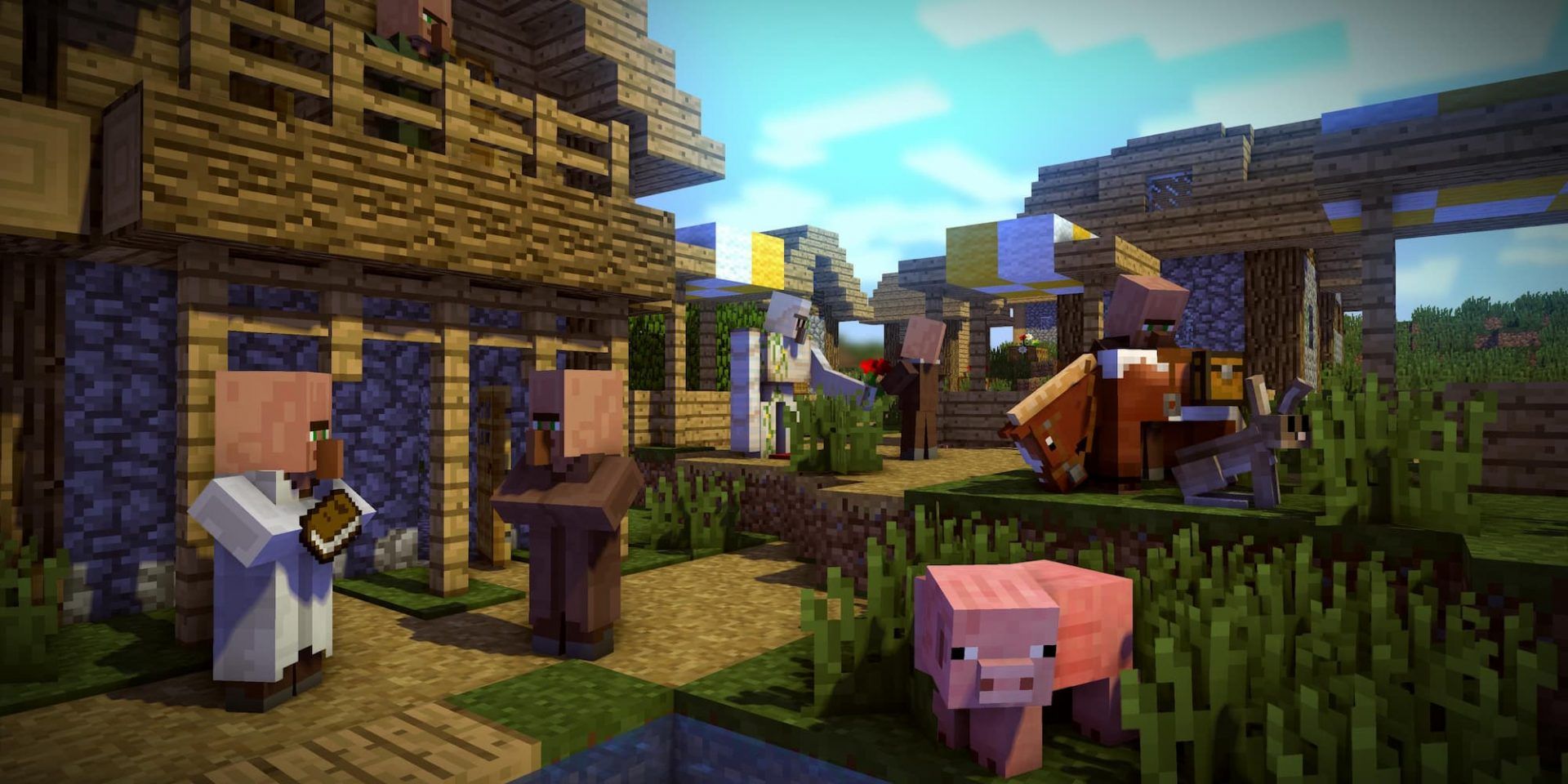 Minecraft, Villagers, Village, Pig, Farm, minecraft wallpaper