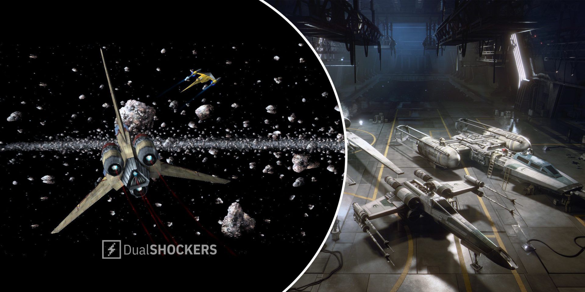 Star Wars: Starfighter on left, Star Wars Squadrons on right