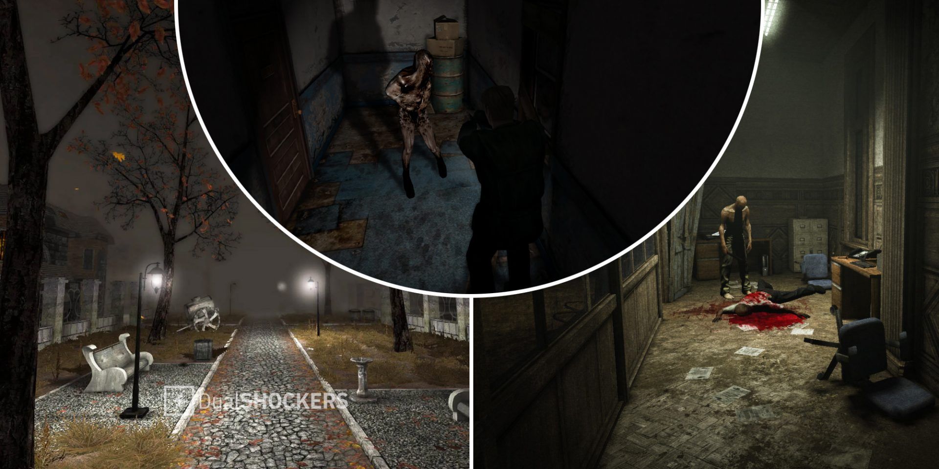 Pathologic on left, Silent Hill 2 in middle, Outlast on right