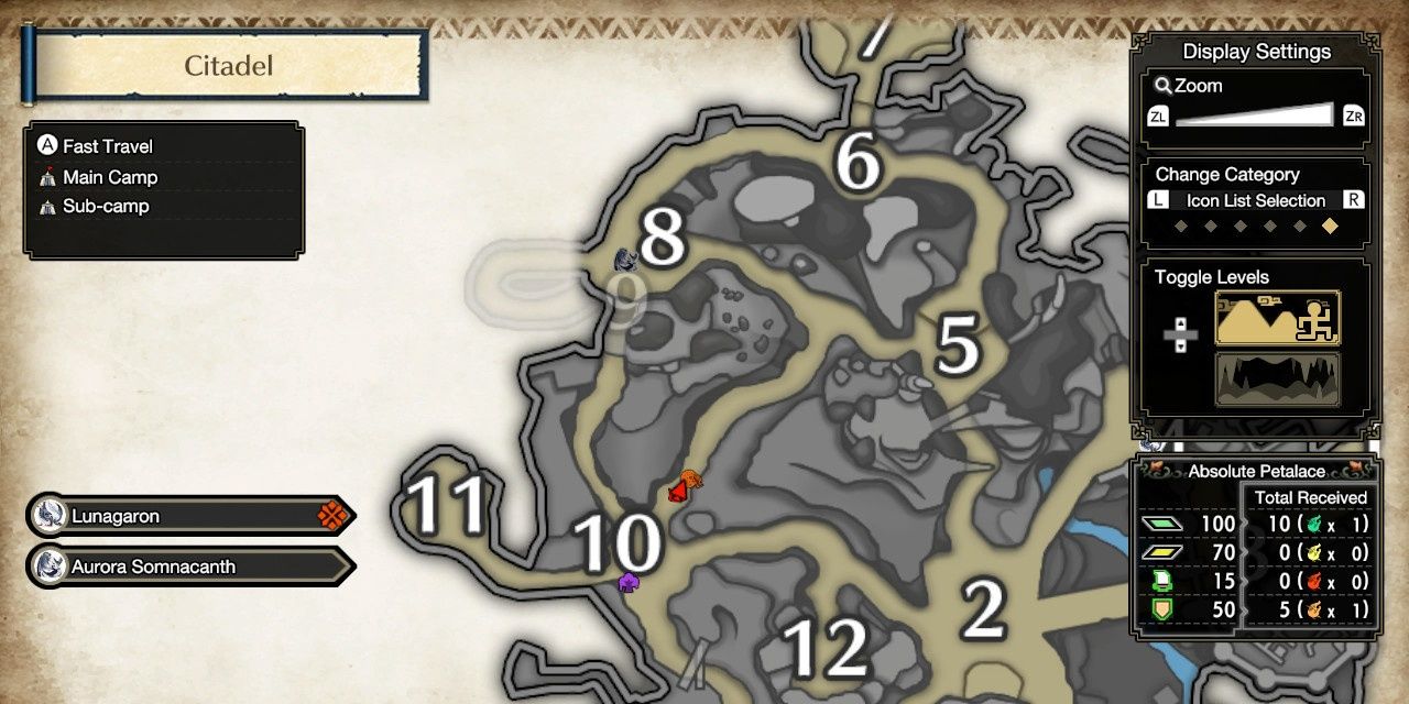 The location of the Firebeetle in the Citadel map in Monster Hunter Rise: Sunbreak.