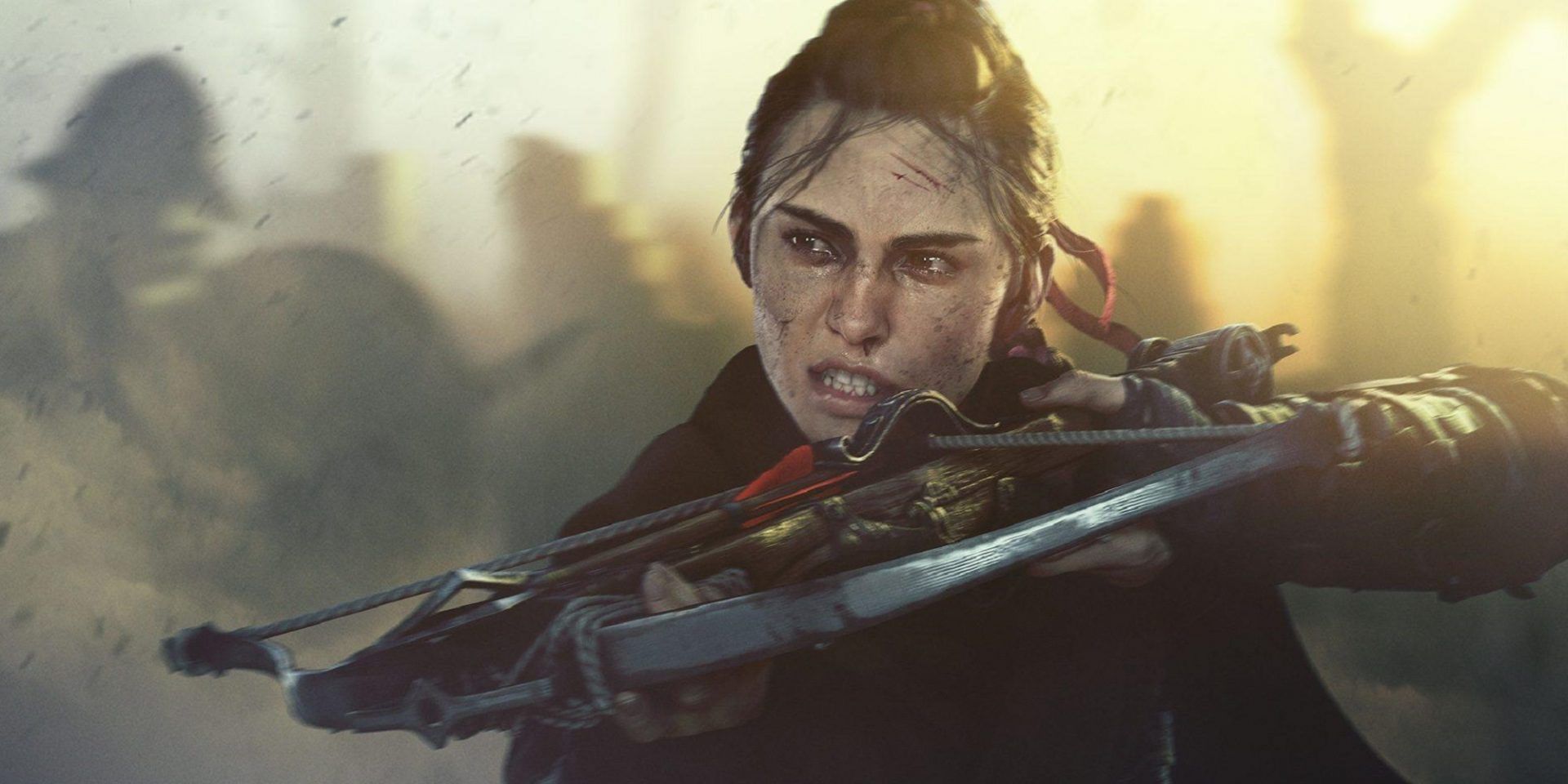 Amicia From A Plague Tale Aiming A Crossbow While Scowling