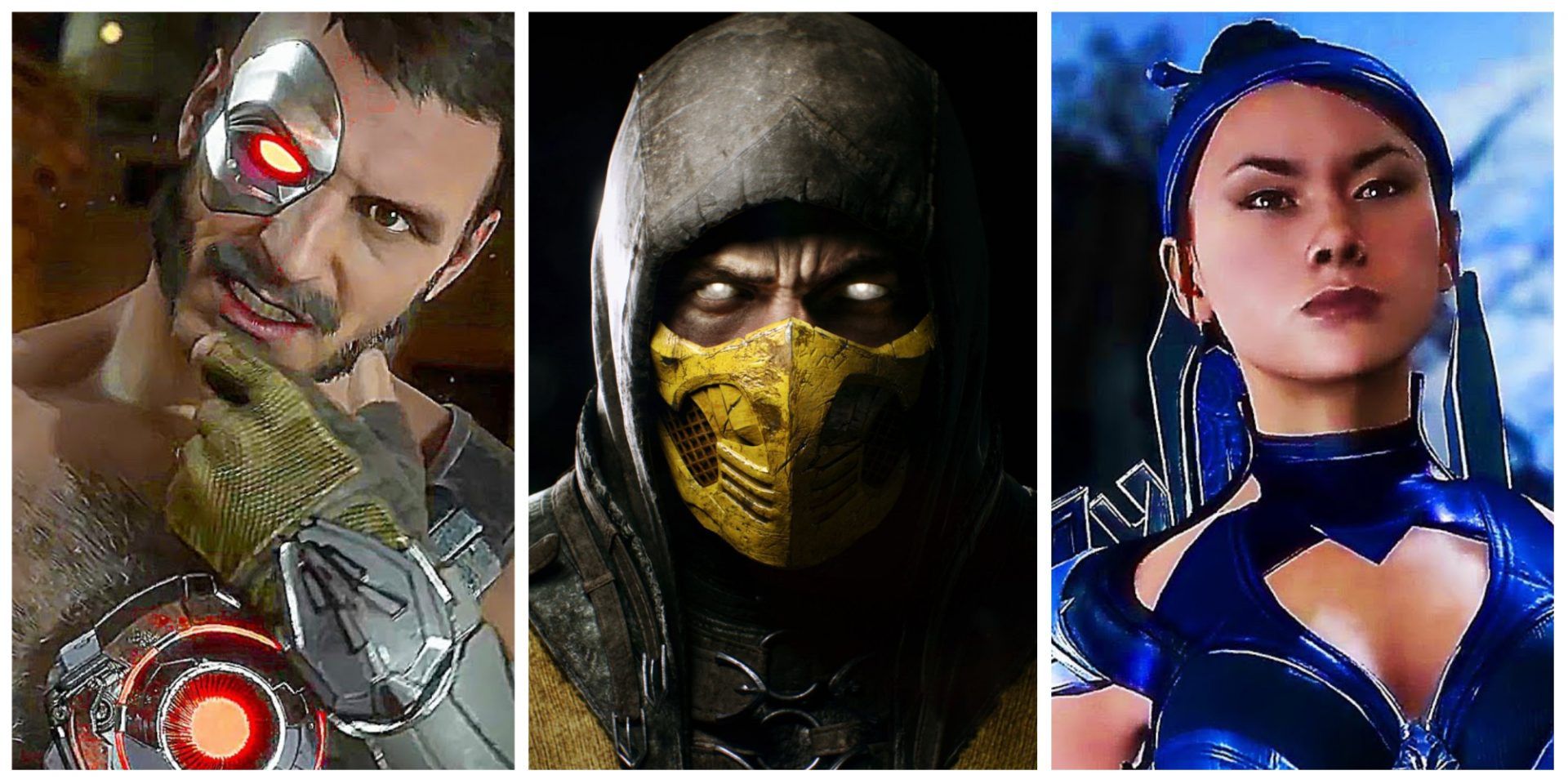 Solo shots of Kano, Scorpion, and Kitana