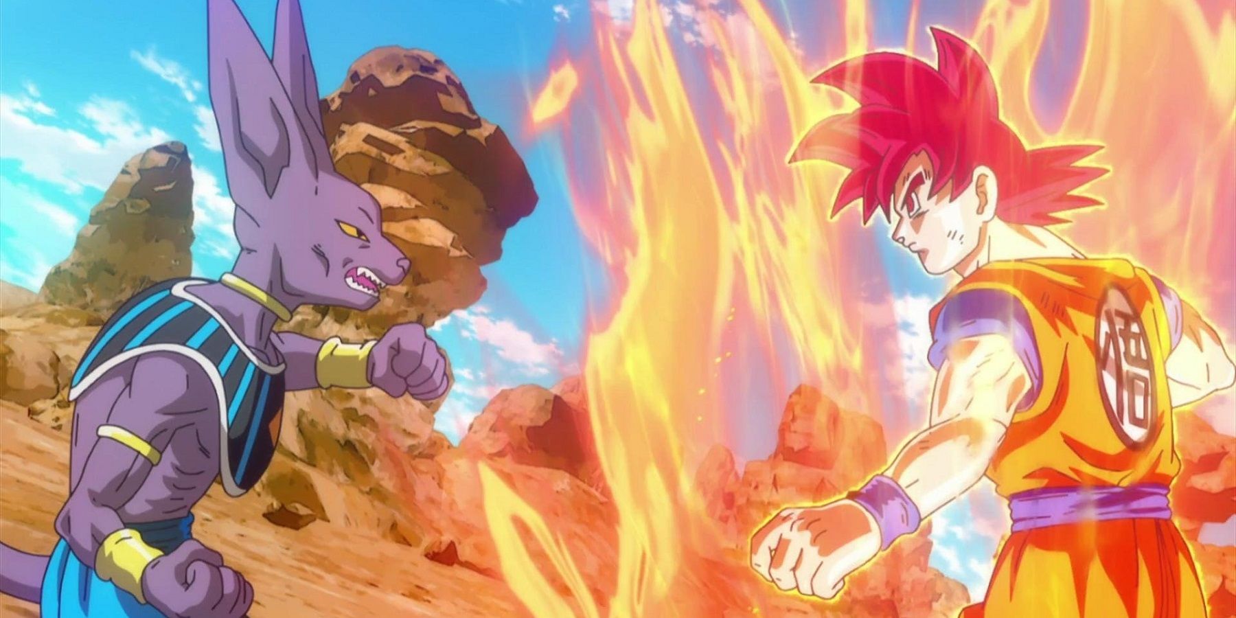 Dragon Ball Z: Battle of Gods Beerus Facing Super Saiyan God Goku