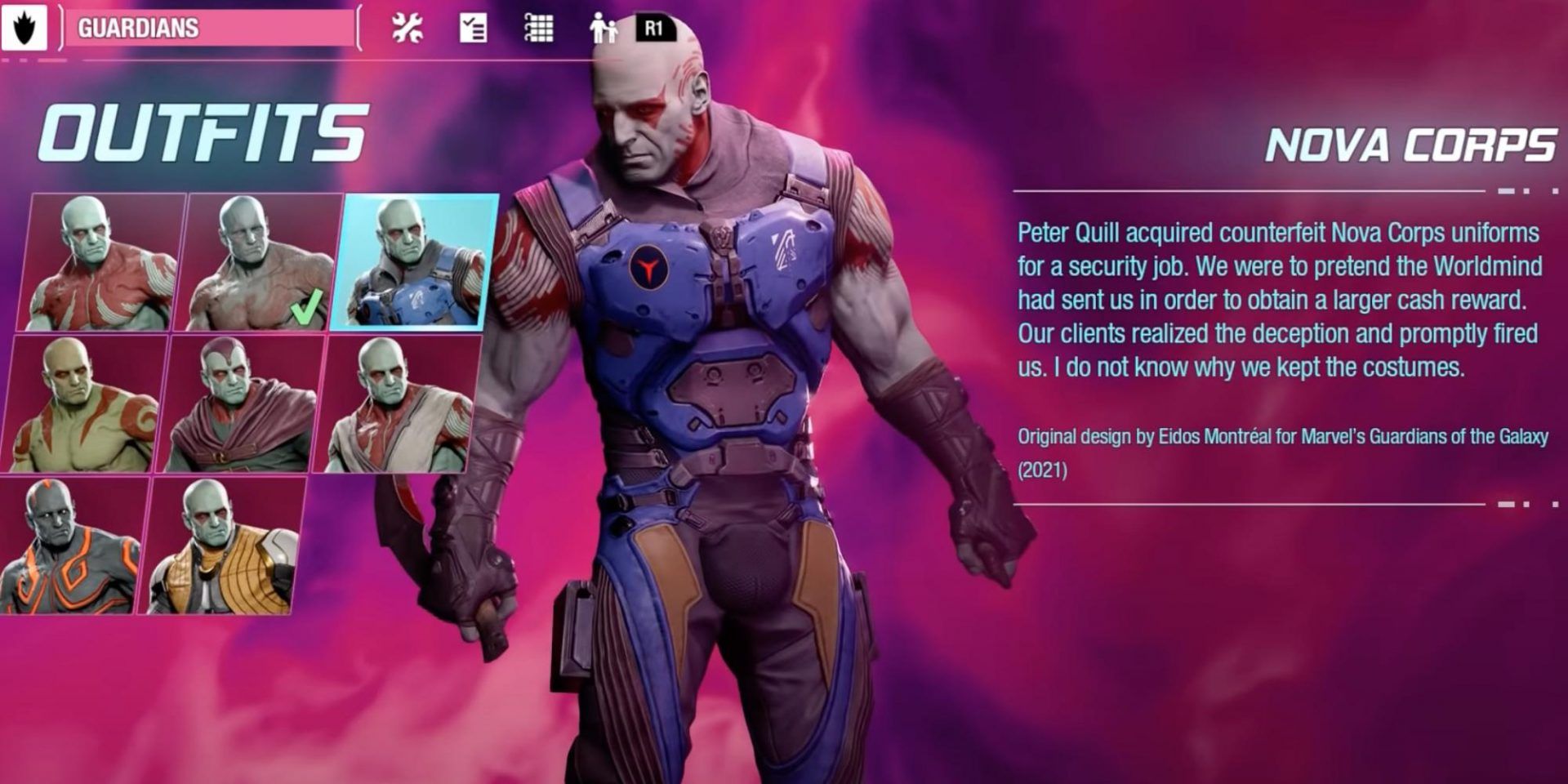 Marvel's Guardians of the Galaxy Drax Nova Corps Outfit