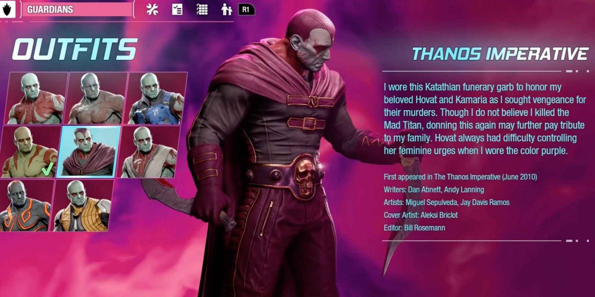 Marvel's Guardians of the Galaxy Drax Thanos Imperative Outfit
