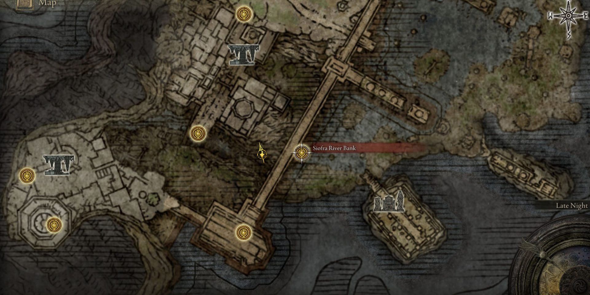 Elden Ring map showing the location of Armorer's Cookbook [6]